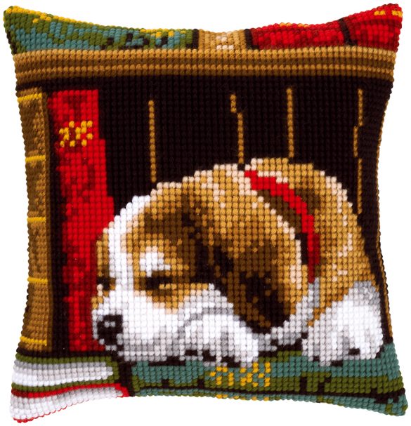 Vervaco Cross Stitch Cushion Kit Dog on Bookshelf Craftmar