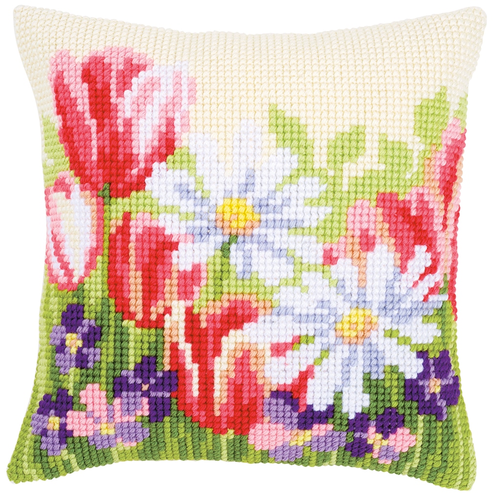 Vervaco Cross Stitch Cushion Kit Spring Flowers 2 - Craftmar