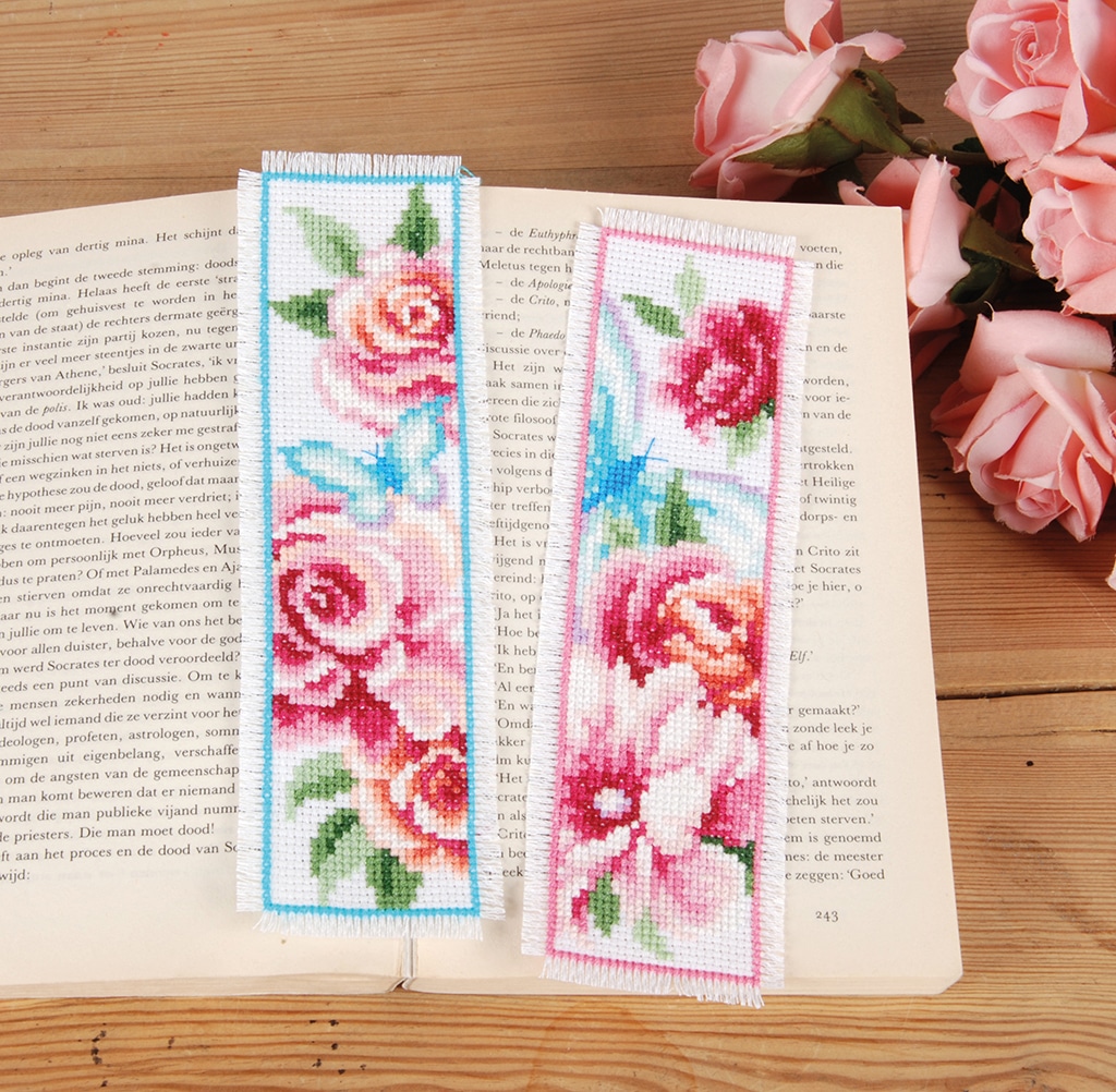 Vervaco Cross Stitch Bookmark Kit Flowers and Butterflies 2.4" x 8" Set of 2 